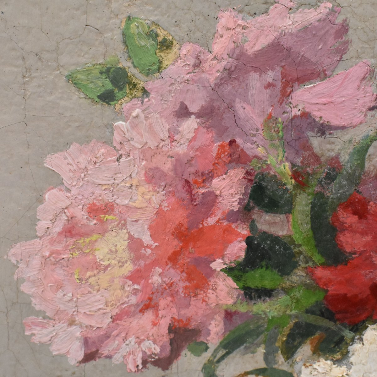 QUADRI ANTICHI, ART DECO, NATURA MORTA CON FIORI DI GAROFANI, OLIO SU TELA, XX SECOLO. (QF765)-photo-4