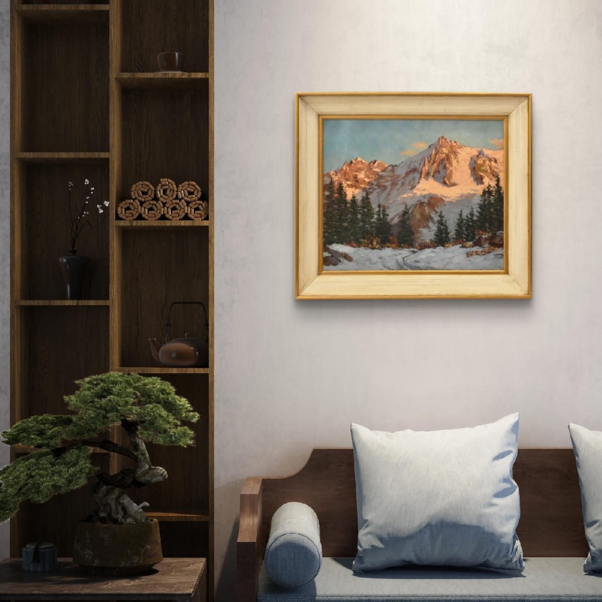 DIPINTI ANTICHI, QUADRI PAESAGGI DI MONTAGNA, ALPI INNEVATE, OLIO SU TELA, XX. (QP766)-photo-2
