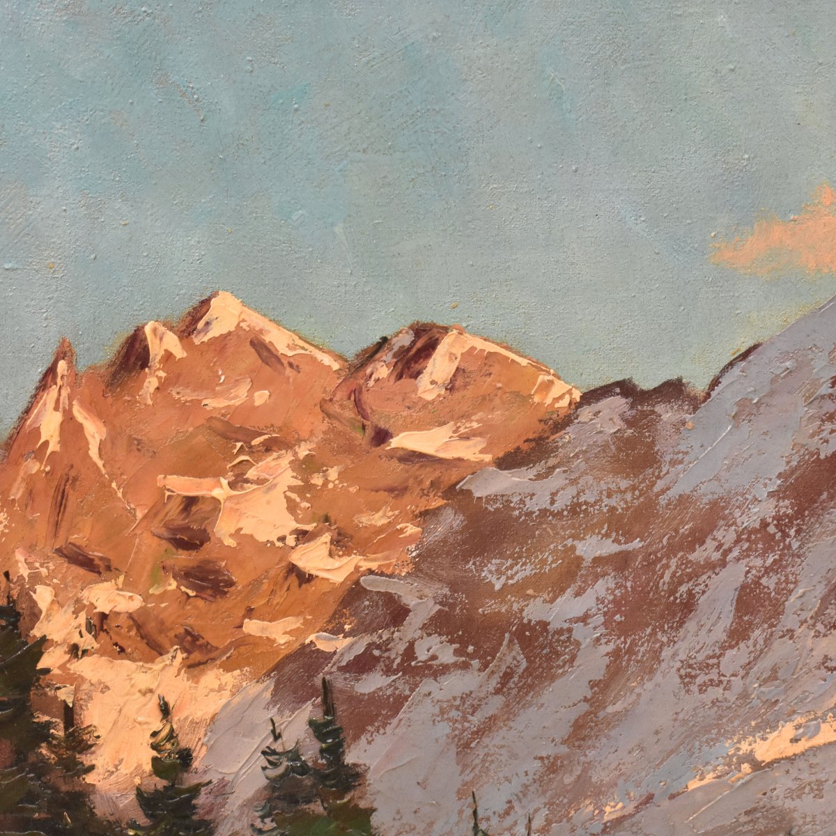 DIPINTI ANTICHI, QUADRI PAESAGGI DI MONTAGNA, ALPI INNEVATE, OLIO SU TELA, XX. (QP766)-photo-1
