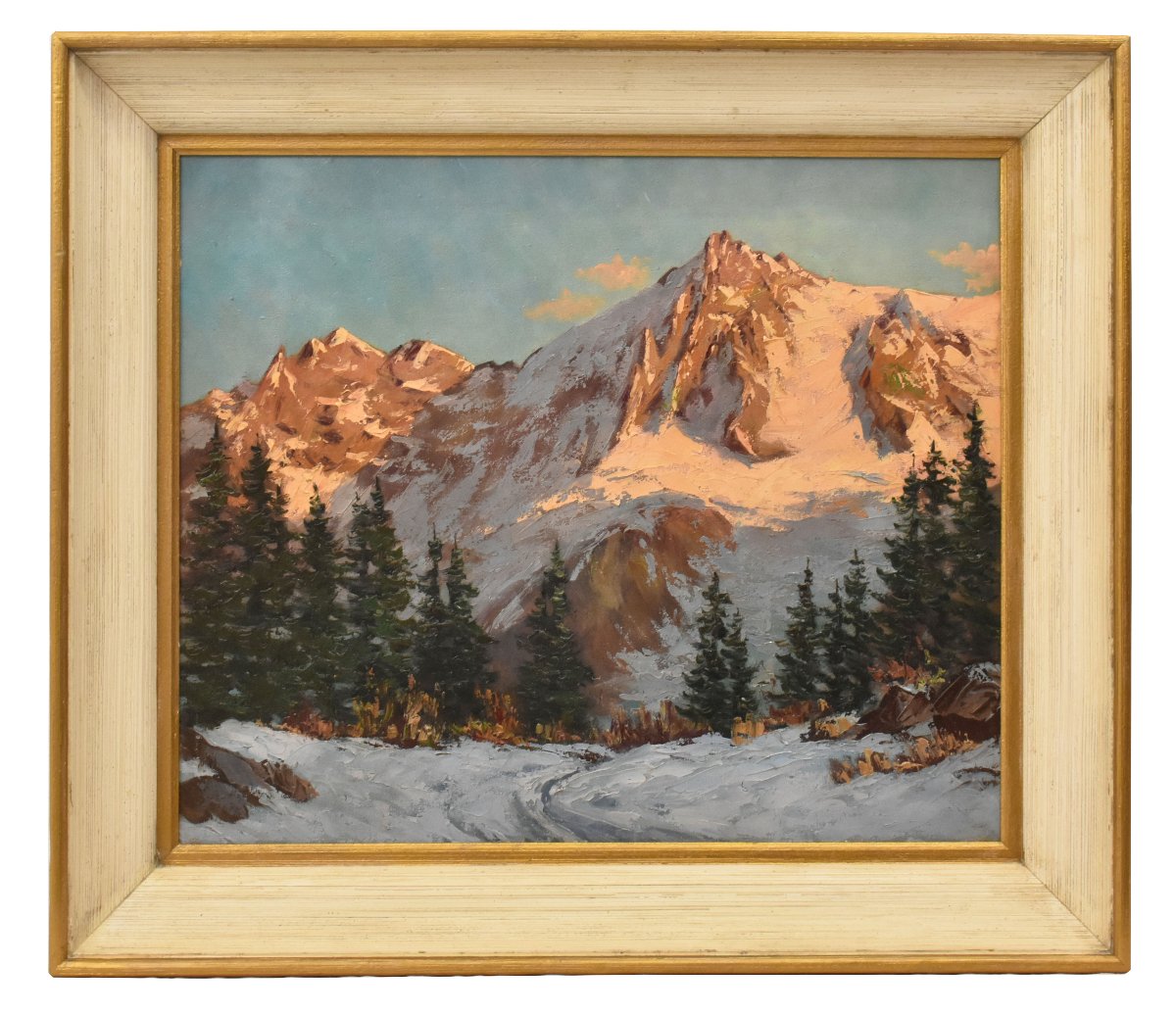 DIPINTI ANTICHI, QUADRI PAESAGGI DI MONTAGNA, ALPI INNEVATE, OLIO SU TELA, XX. (QP766)