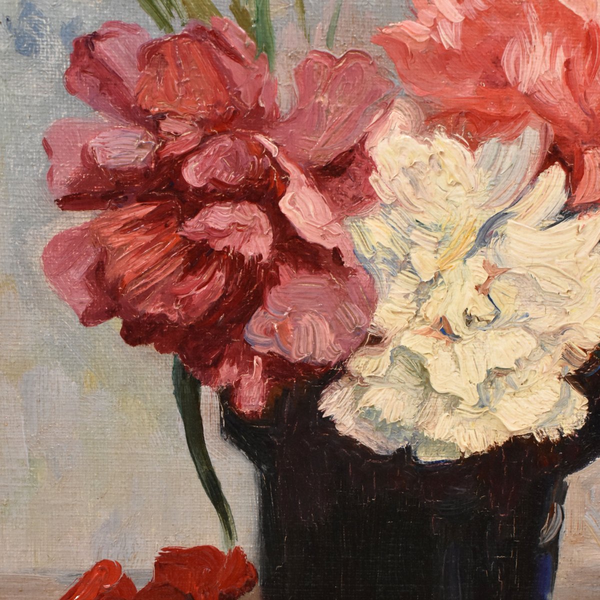 QUADRI ANTICHI, ART DECO, PICCOLA NATURA MORTA CON FIORI DI GAROFANI, OLIO SU TELA, XX (QF768)-photo-1