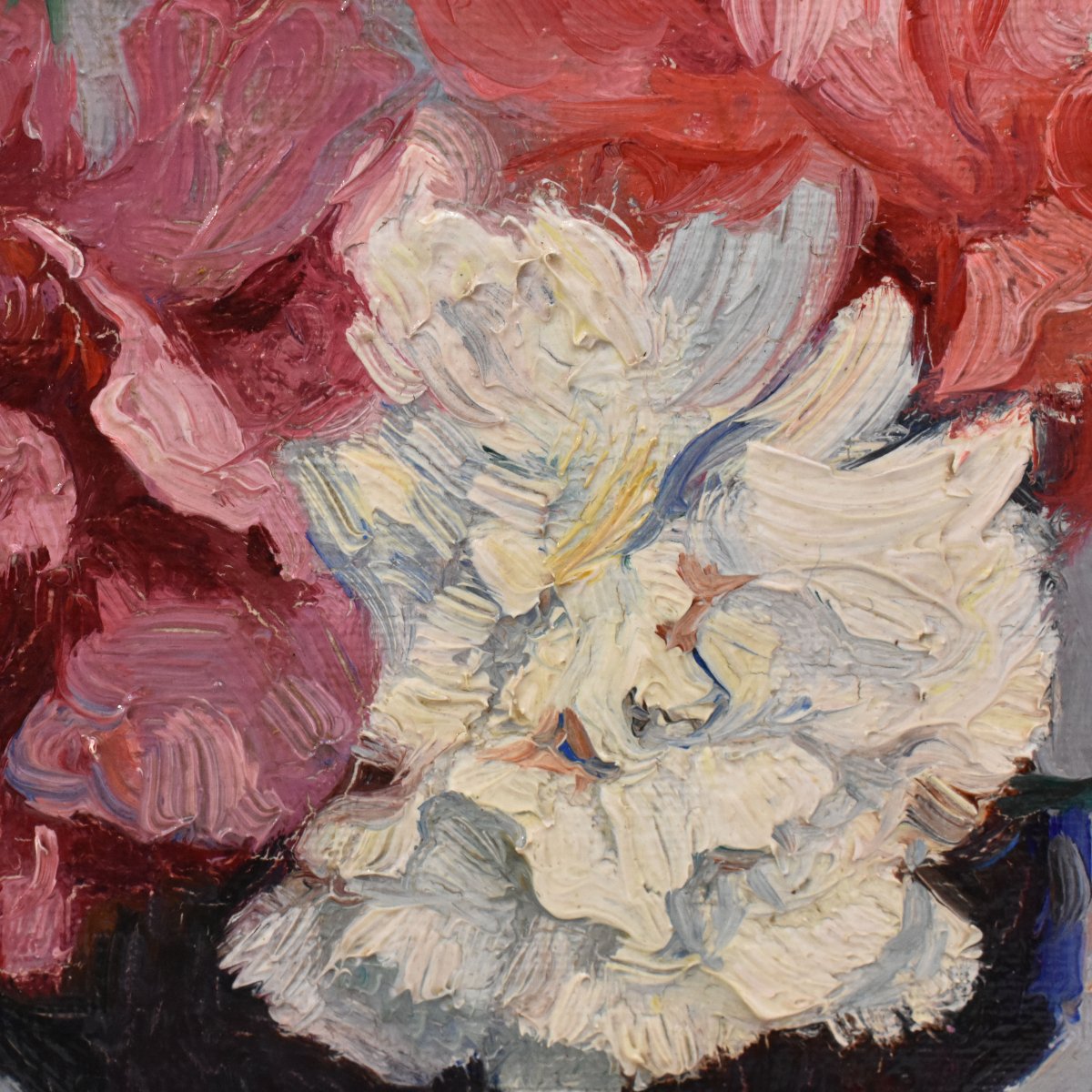 QUADRI ANTICHI, ART DECO, PICCOLA NATURA MORTA CON FIORI DI GAROFANI, OLIO SU TELA, XX (QF768)-photo-4