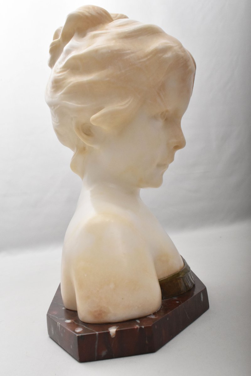 SCULTURE ANTICHE IN ALABASTRO, SCULTURA DI DONNA, BUSTO FEMMINILE “POÈME”,  XIX (STAL107)-photo-3