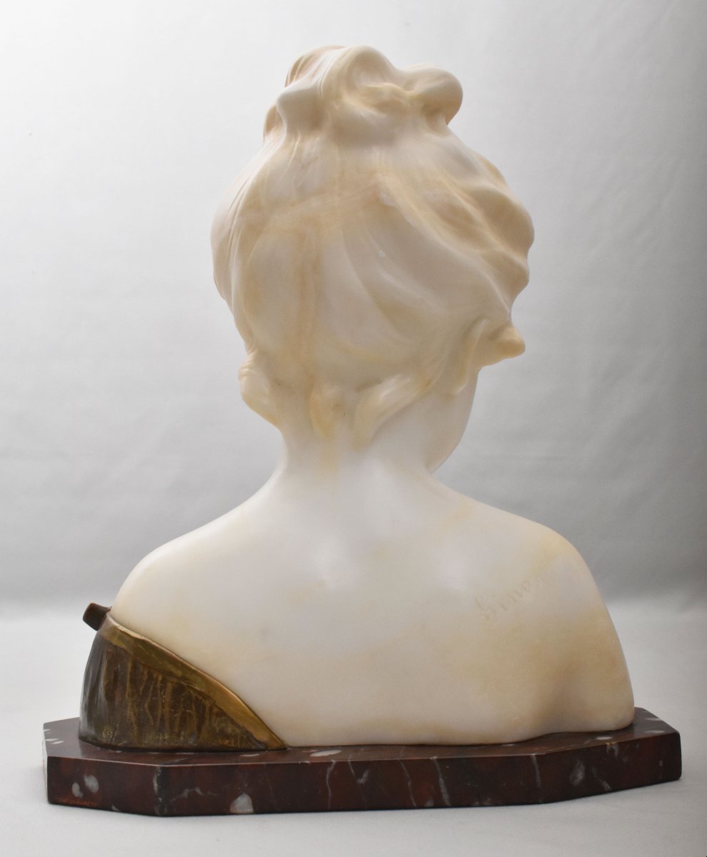 SCULTURE ANTICHE IN ALABASTRO, SCULTURA DI DONNA, BUSTO FEMMINILE “POÈME”,  XIX (STAL107)-photo-5