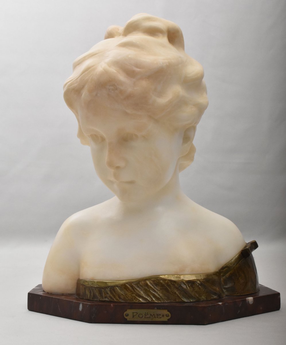 SCULTURE ANTICHE IN ALABASTRO, SCULTURA DI DONNA, BUSTO FEMMINILE “POÈME”,  XIX (STAL107)