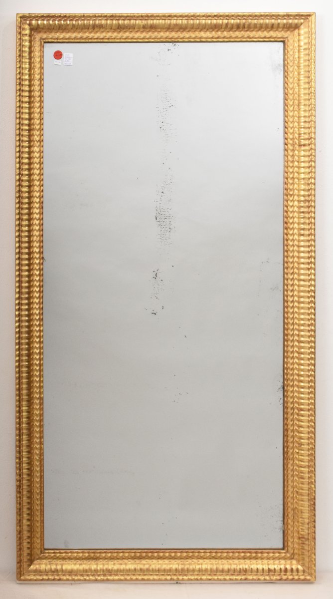 SPECCHIO ANTICO RETTANGOLARE, SPECCHIERA  ANTICA, CORNICE DORATA IN FOGLIA DI ORO, XIX (SPR209)