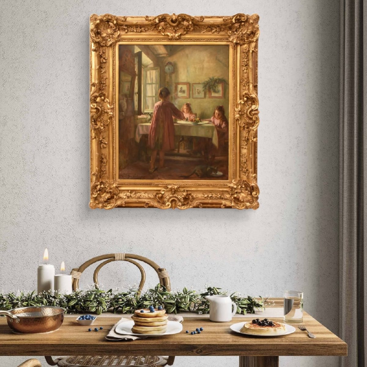QUADRI ANTICHI, RITRATTI DI INTERNO, PITTURA CON FIGURE FEMMINILI, OLIO SU TELA (QR772)-photo-2