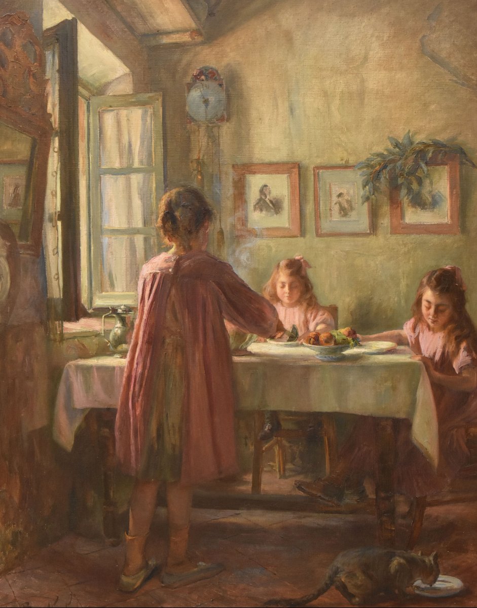 QUADRI ANTICHI, RITRATTI DI INTERNO, PITTURA CON FIGURE FEMMINILI, OLIO SU TELA (QR772)-photo-3