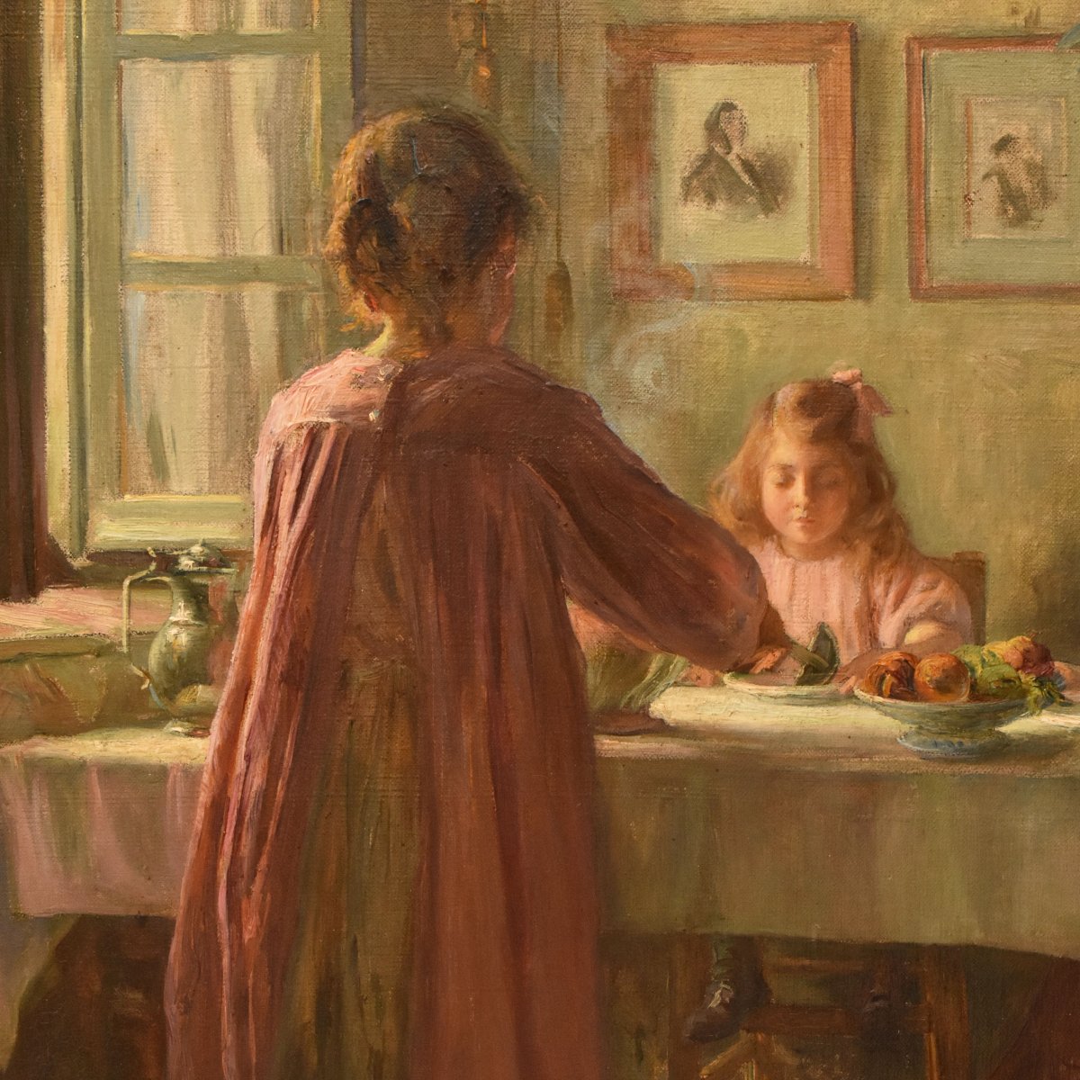 QUADRI ANTICHI, RITRATTI DI INTERNO, PITTURA CON FIGURE FEMMINILI, OLIO SU TELA (QR772)-photo-1