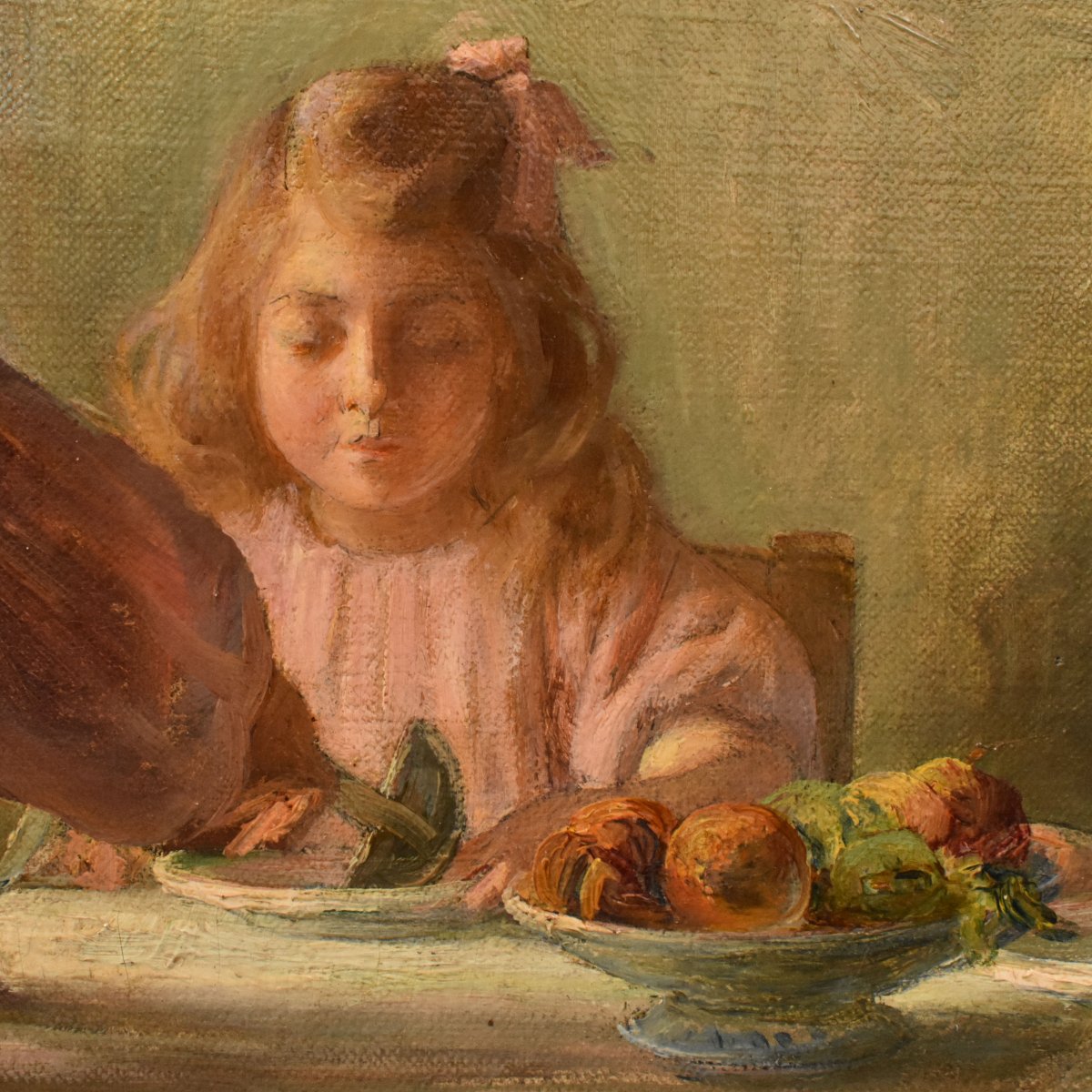 QUADRI ANTICHI, RITRATTI DI INTERNO, PITTURA CON FIGURE FEMMINILI, OLIO SU TELA (QR772)-photo-3