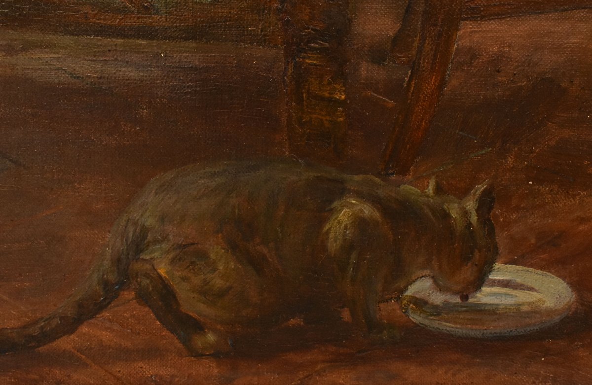 QUADRI ANTICHI, RITRATTI DI INTERNO, PITTURA CON FIGURE FEMMINILI, OLIO SU TELA (QR772)-photo-4