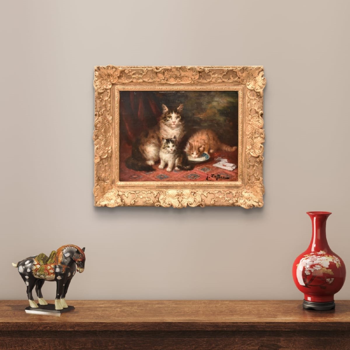 Dipinti Antichi Con Animali, Ritratti Con Gatti, Gustave Le Roy, Olio Su Tavola, XIX (QA770)-photo-2