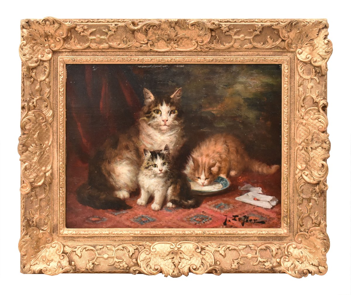 Dipinti Antichi Con Animali, Ritratti Con Gatti, Gustave Le Roy, Olio Su Tavola, XIX (QA770)