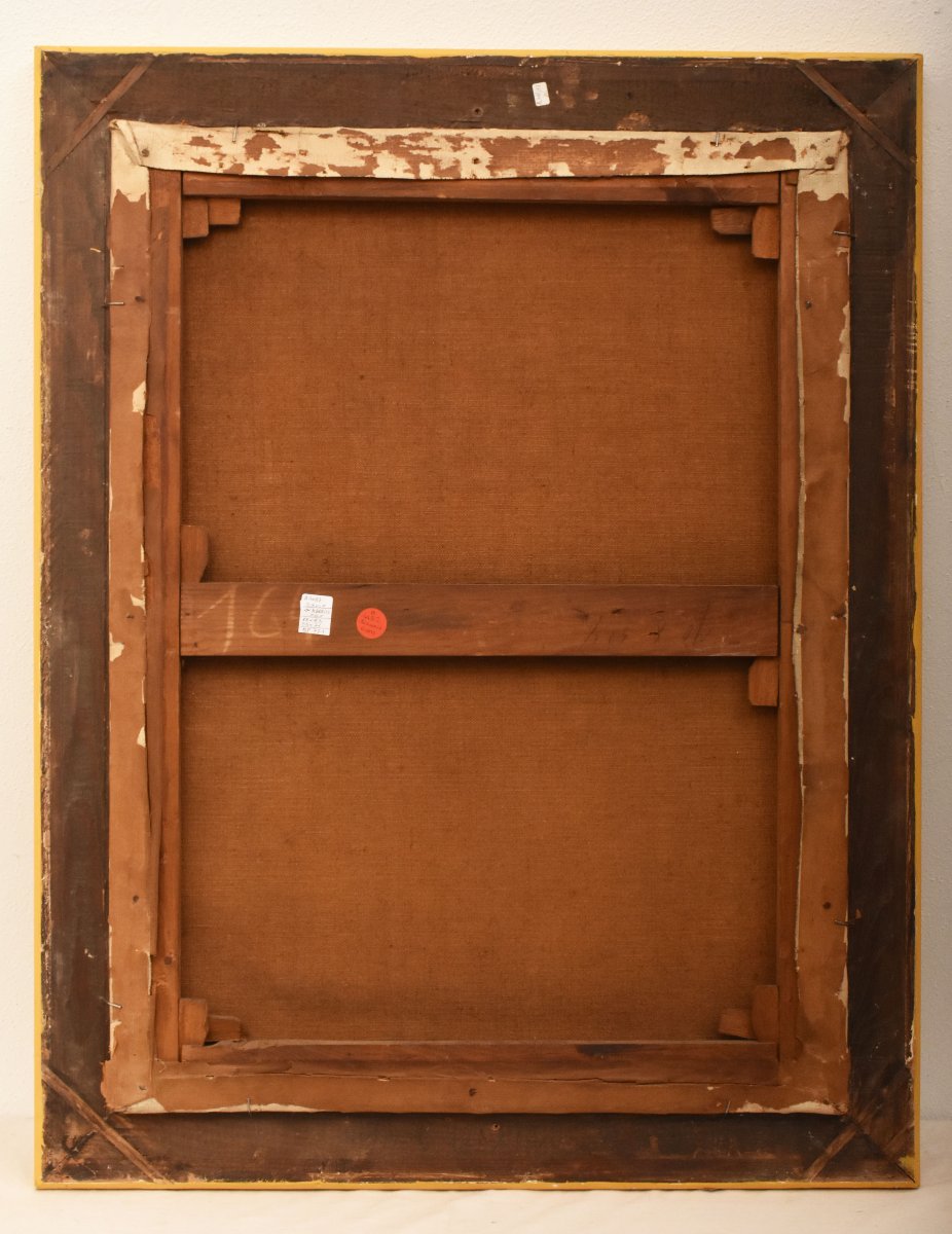 QUADRO ANTICO, ART DECO, NATURA MORTA CON FIORI DI ROSE BIANCHE, OLIO SU TELA (QF771)-photo-6