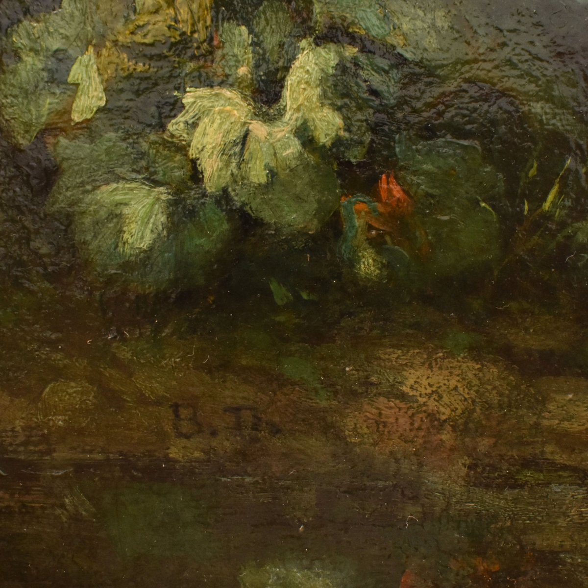 QUADRI ANTICHI, PAESAGGIO ROTONDO FRANCESE, PITTURA NATURALISTICA, OLIO SU TELA, XIX (QP777)-photo-5