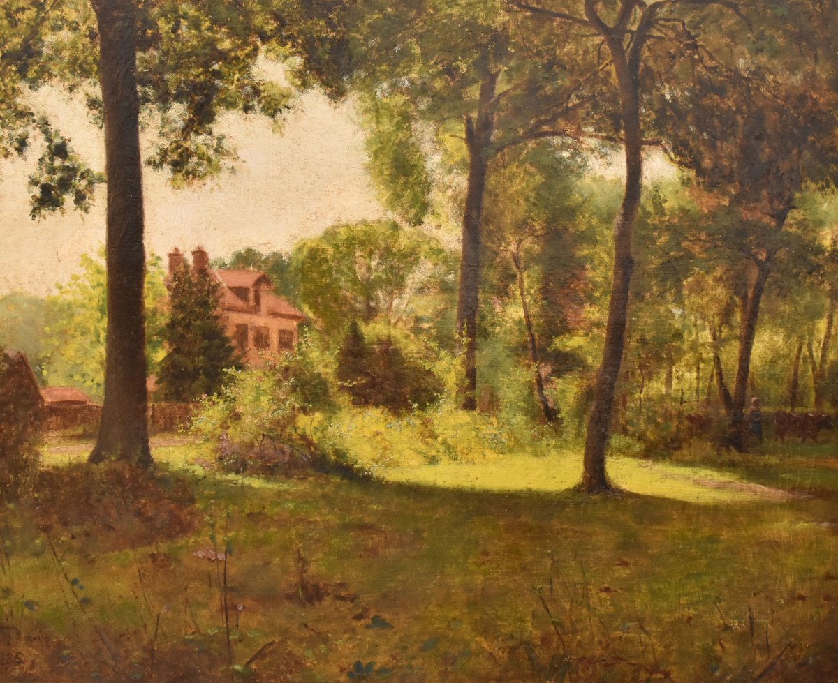 QUADRI ANTICHI, PAESAGGIO FRANCESE, SOTTO BOSCO, OLIO SU TELA, XIX (QP778)-photo-3