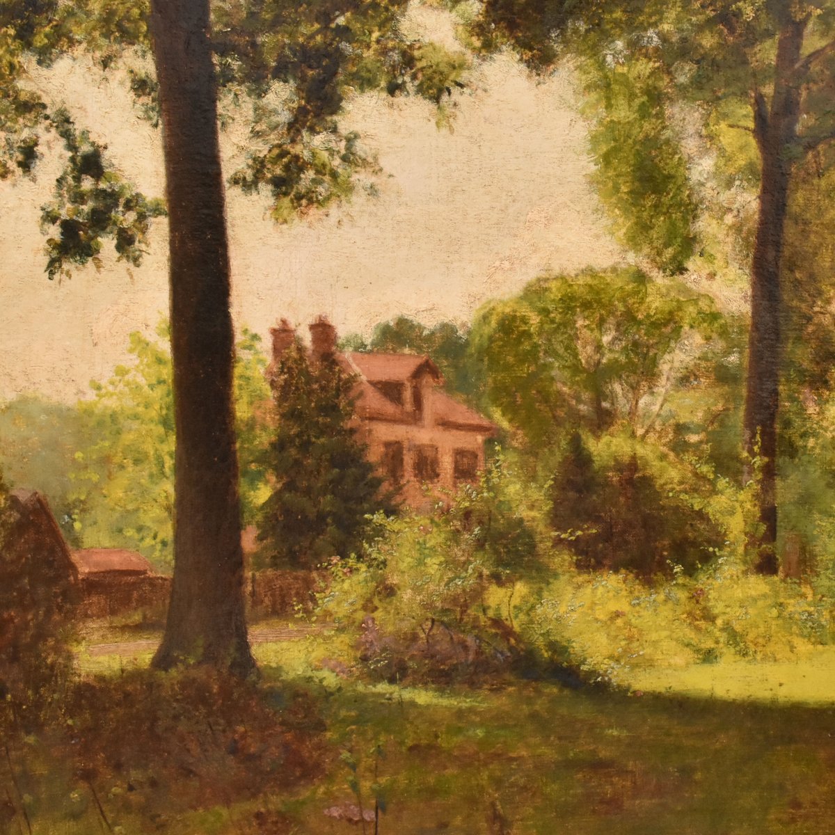 QUADRI ANTICHI, PAESAGGIO FRANCESE, SOTTO BOSCO, OLIO SU TELA, XIX (QP778)-photo-4