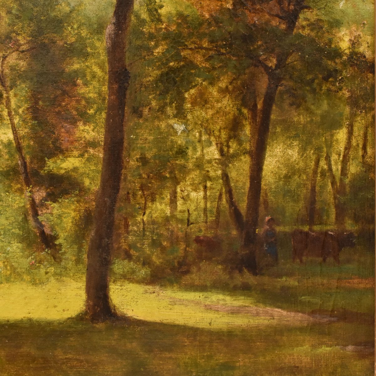 QUADRI ANTICHI, PAESAGGIO FRANCESE, SOTTO BOSCO, OLIO SU TELA, XIX (QP778)-photo-1