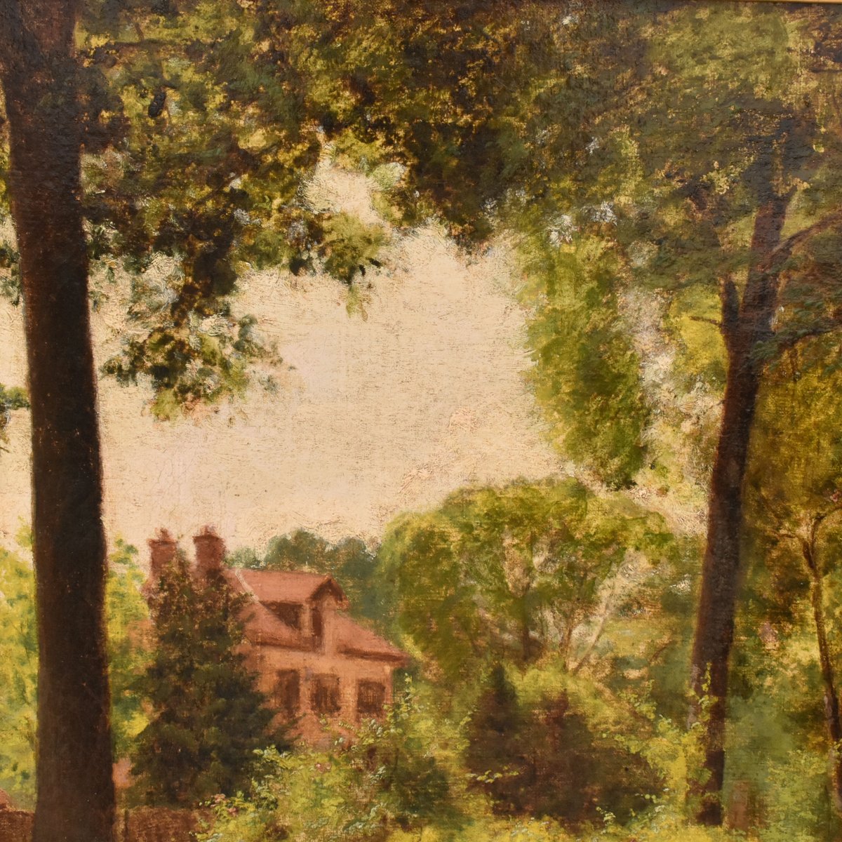 QUADRI ANTICHI, PAESAGGIO FRANCESE, SOTTO BOSCO, OLIO SU TELA, XIX (QP778)-photo-2