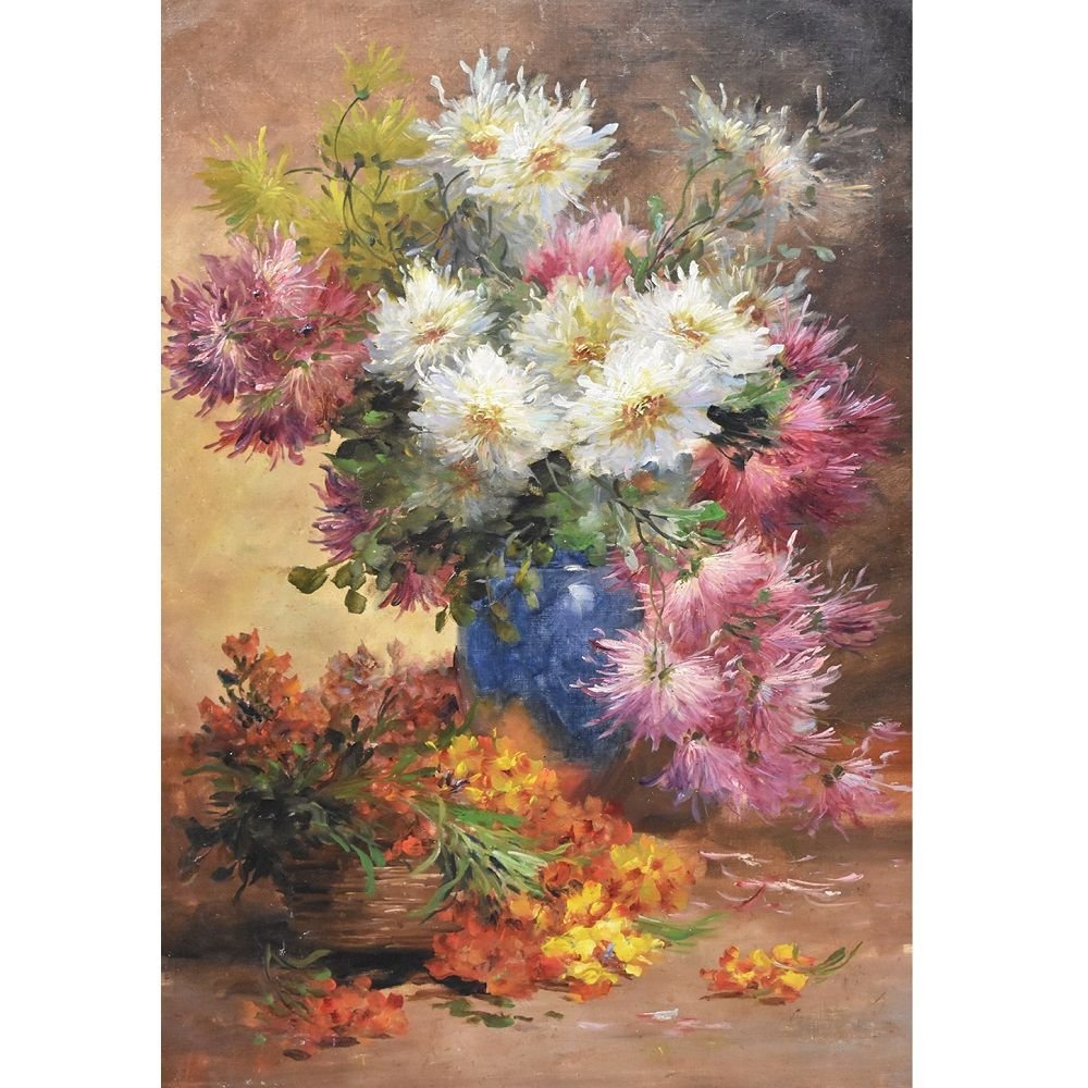 Tableau Composition De Fleurs , XIXè siècle. (QF237)-photo-2