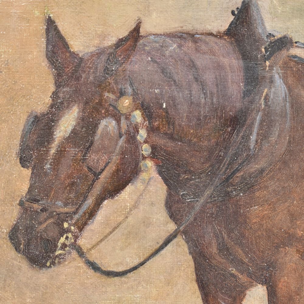 Peinture cheval , huile sur toile,  XIXè siècle . (QA 224)-photo-3