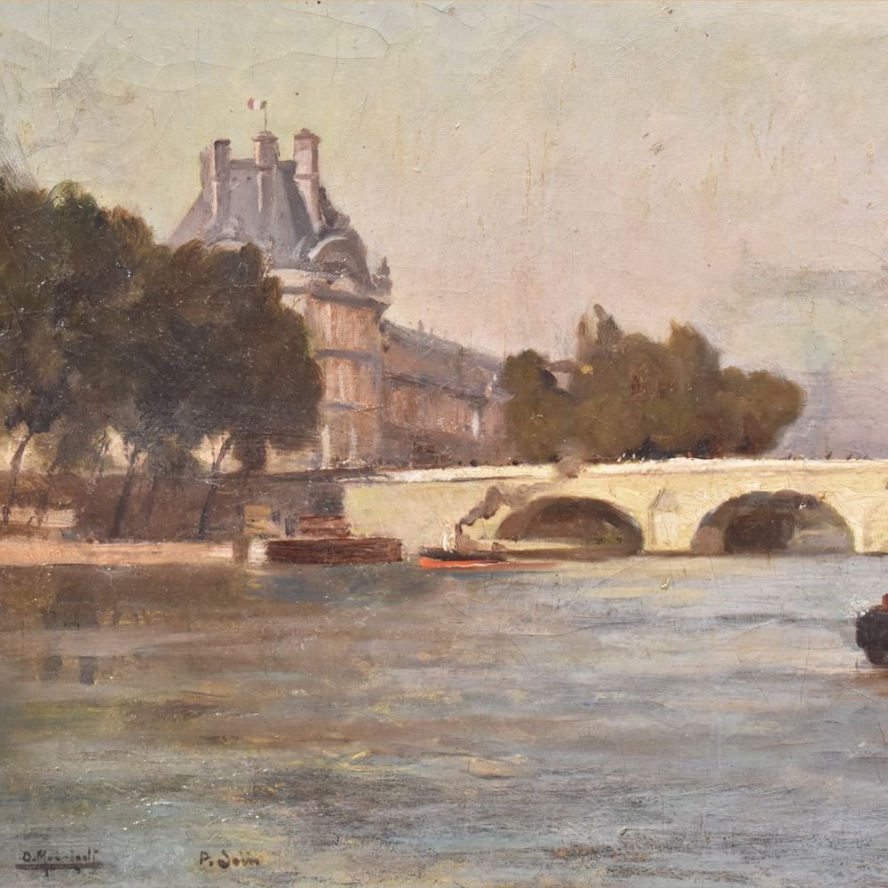 Peinture paysage, Pont Neuf,  XIXè siècle. (QP 228) -photo-3