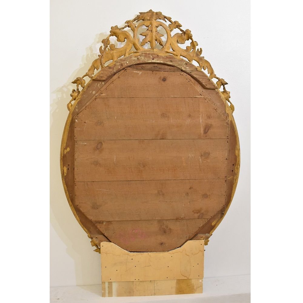 Miroirs Anciens, Grand Miroir ancien, Miroir Ovale Doré Avec De fleurs, XIXè siècle. (SPO100)-photo-5