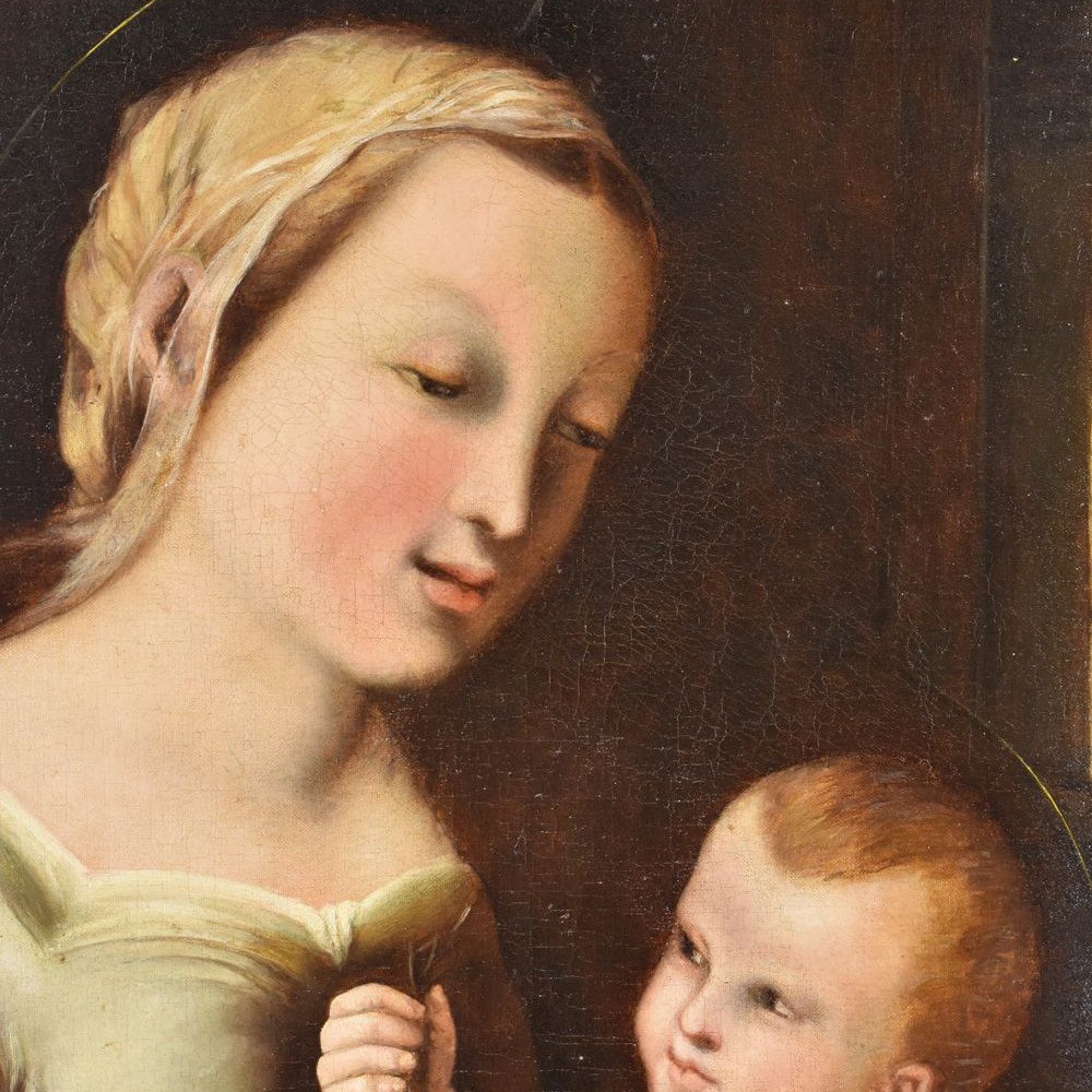Tableau Religieux Ancien, Vierge à L'Enfant, Huile Sur Toile, XIXème Siècle.  (QRel141)-photo-4