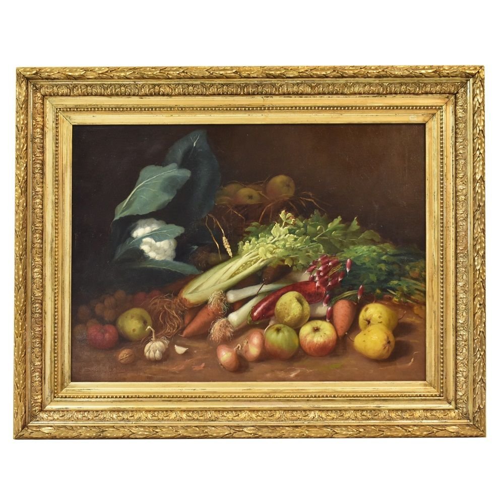 Tableaux Anciens Fleurs, Peintures Natures Mortes Avec Fruits, XIXème Siècle.  (QNM165)