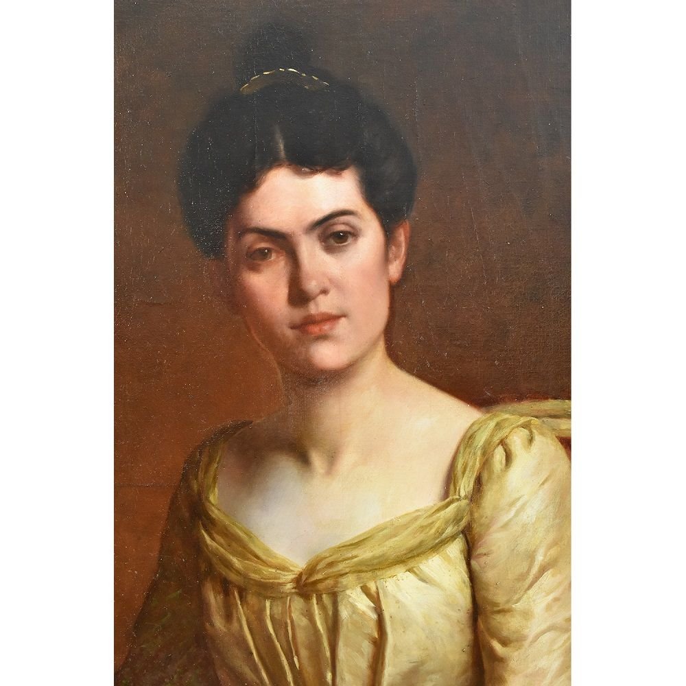 QUADRI ANTICHI, RITRATTI DI DAMA ELEGANTE, PITTURA AD OLIO SU TELA, DELL 800. (QR272)-photo-3