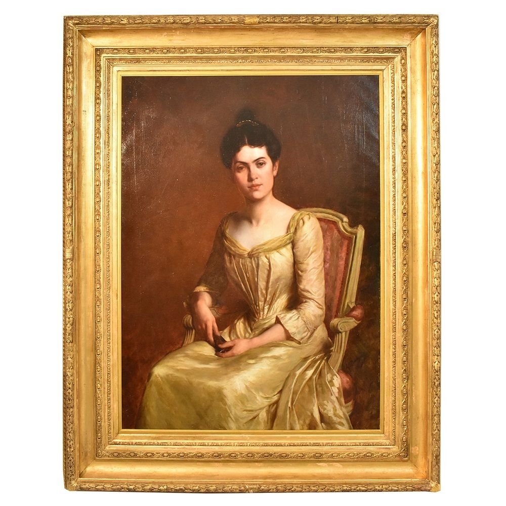 QUADRI ANTICHI, RITRATTI DI DAMA ELEGANTE, PITTURA AD OLIO SU TELA, DELL 800. (QR272)