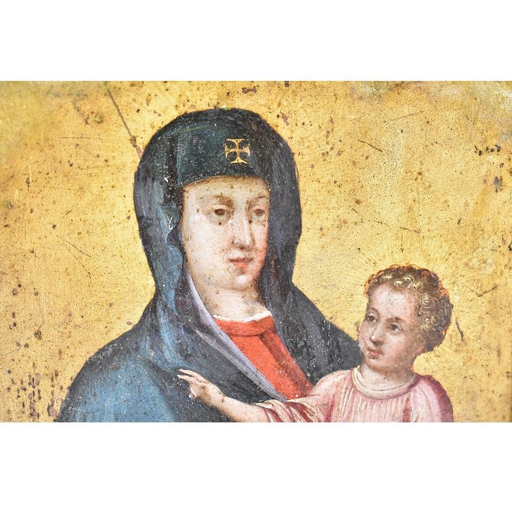 DIPINTI ANTICHI, PICCOLO RAMINO CON MADONNA E BAMBINO, EPOCA SETTECENTO-photo-3