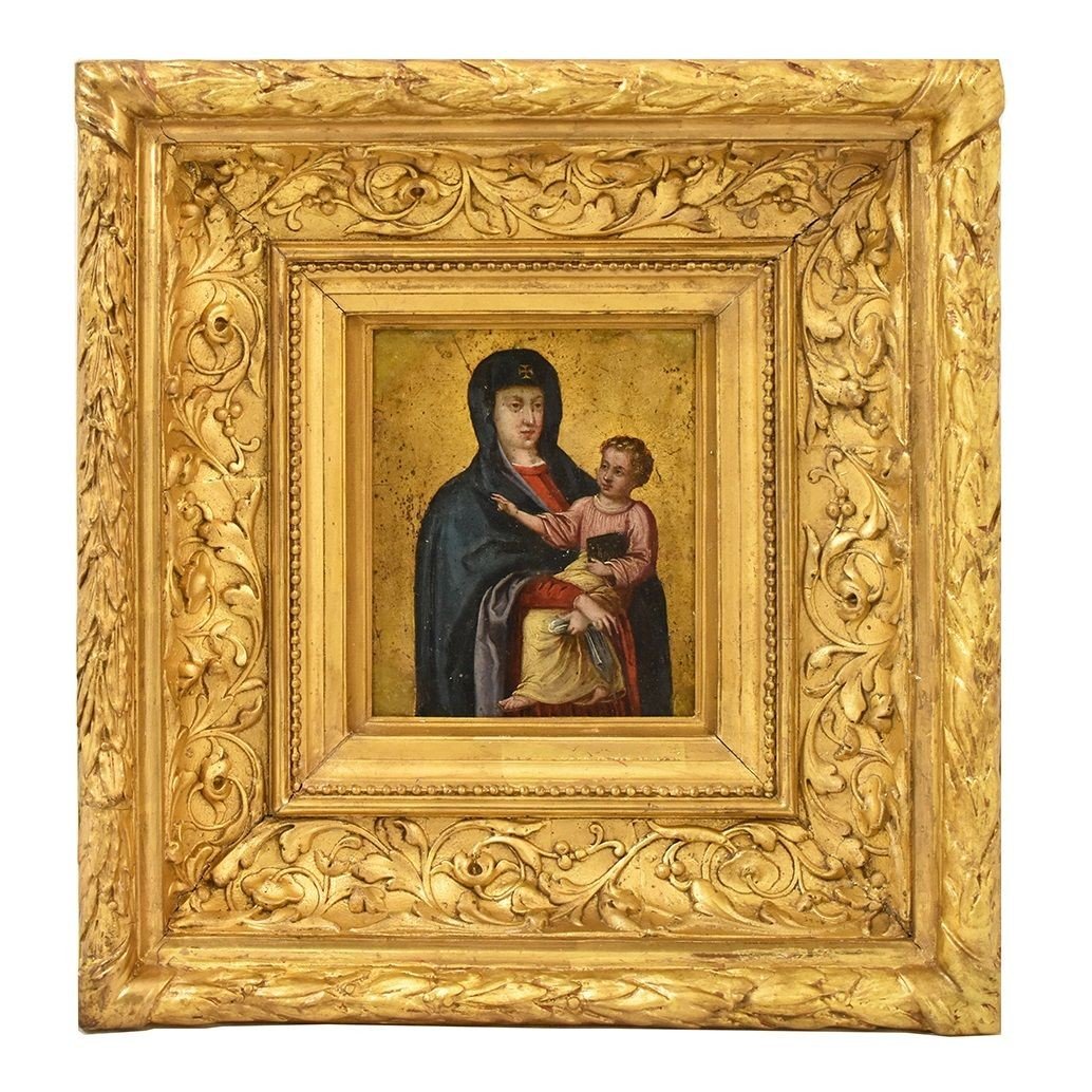 DIPINTI ANTICHI, PICCOLO RAMINO CON MADONNA E BAMBINO, EPOCA SETTECENTO