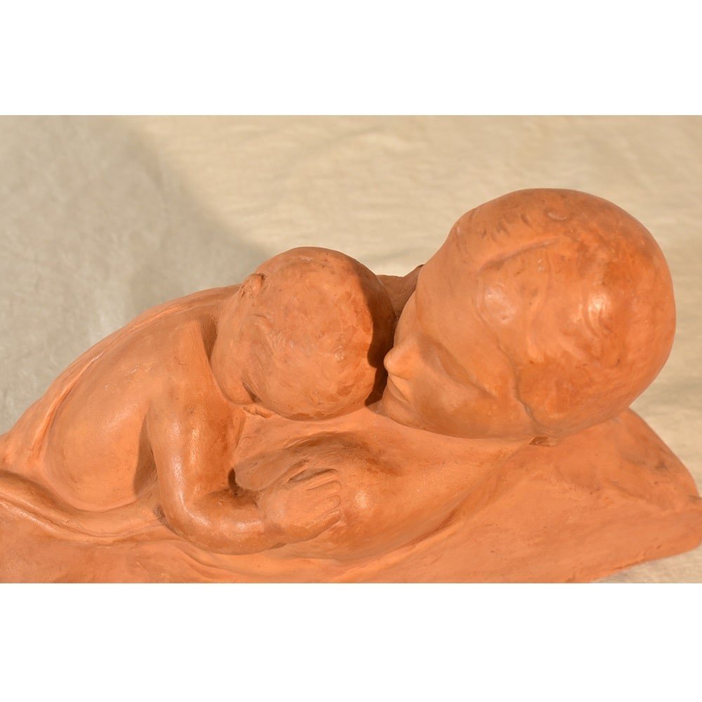 Sculptures En Terre Cuite, Maternité, Art Déco, Signè Gennarelli. (STTE60)-photo-3
