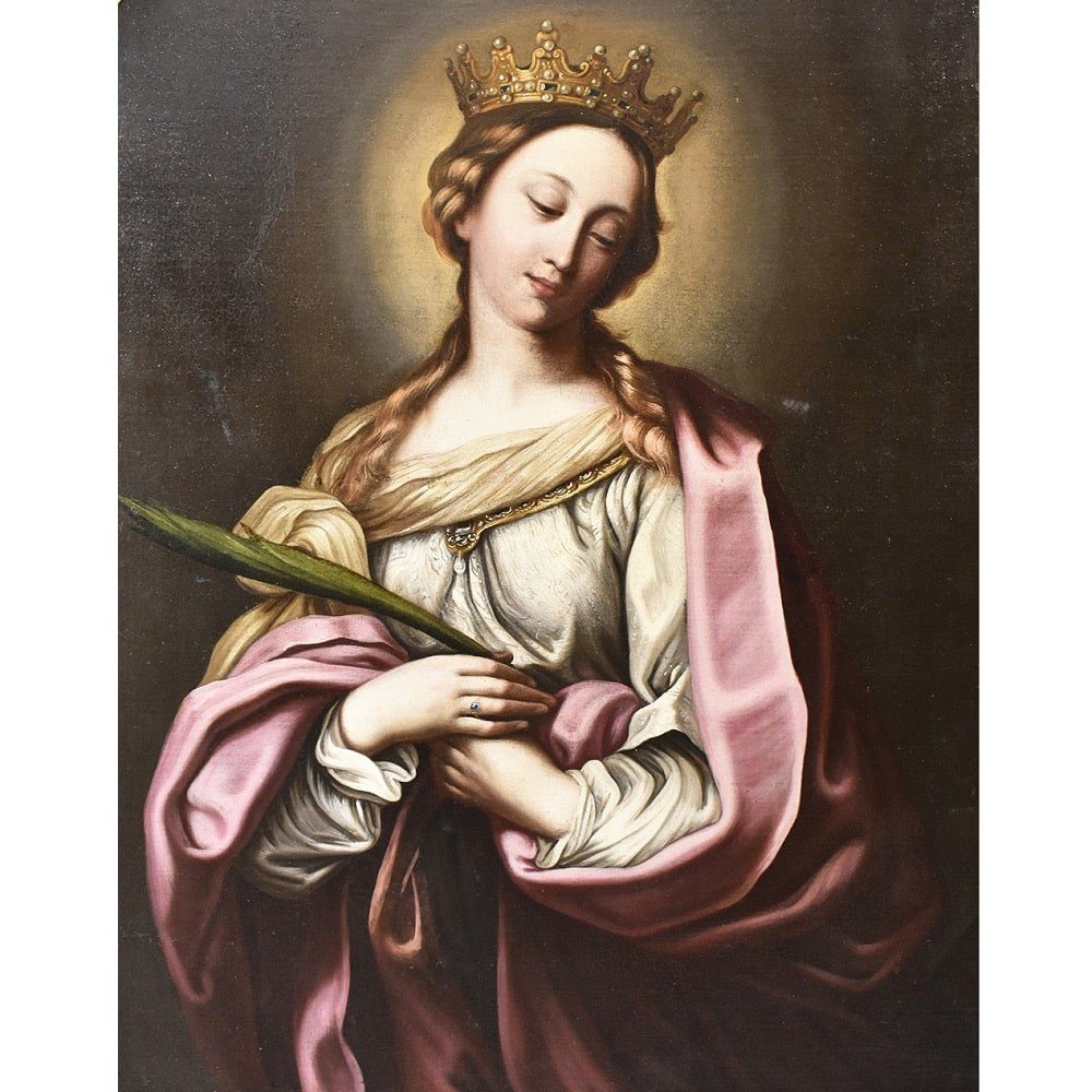 QUADRI ANTICHI, QUADRO RELIGIOSO, SANTA CATERINA, EPOCA 1700, OLIO SU TELA. (QREL 338)   -photo-2