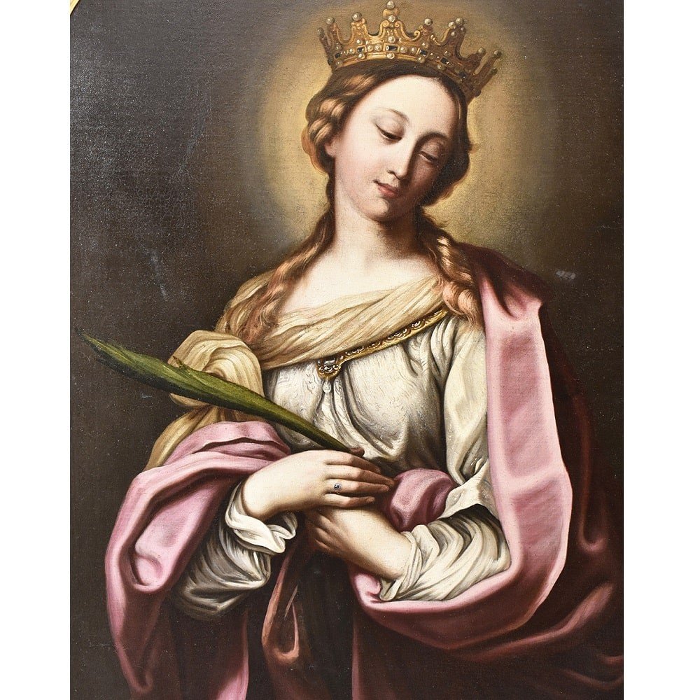 QUADRI ANTICHI, QUADRO RELIGIOSO, SANTA CATERINA, EPOCA 1700, OLIO SU TELA. (QREL 338)   -photo-4