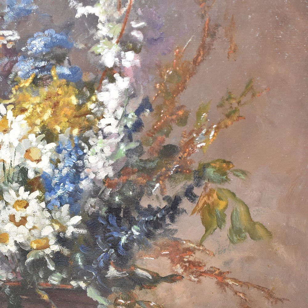 Tableaux Anciens Fleurs, Peinture Fleurs, Marguerites Blanches, Coppenolle, XIXè Siècle.(qf393)-photo-3