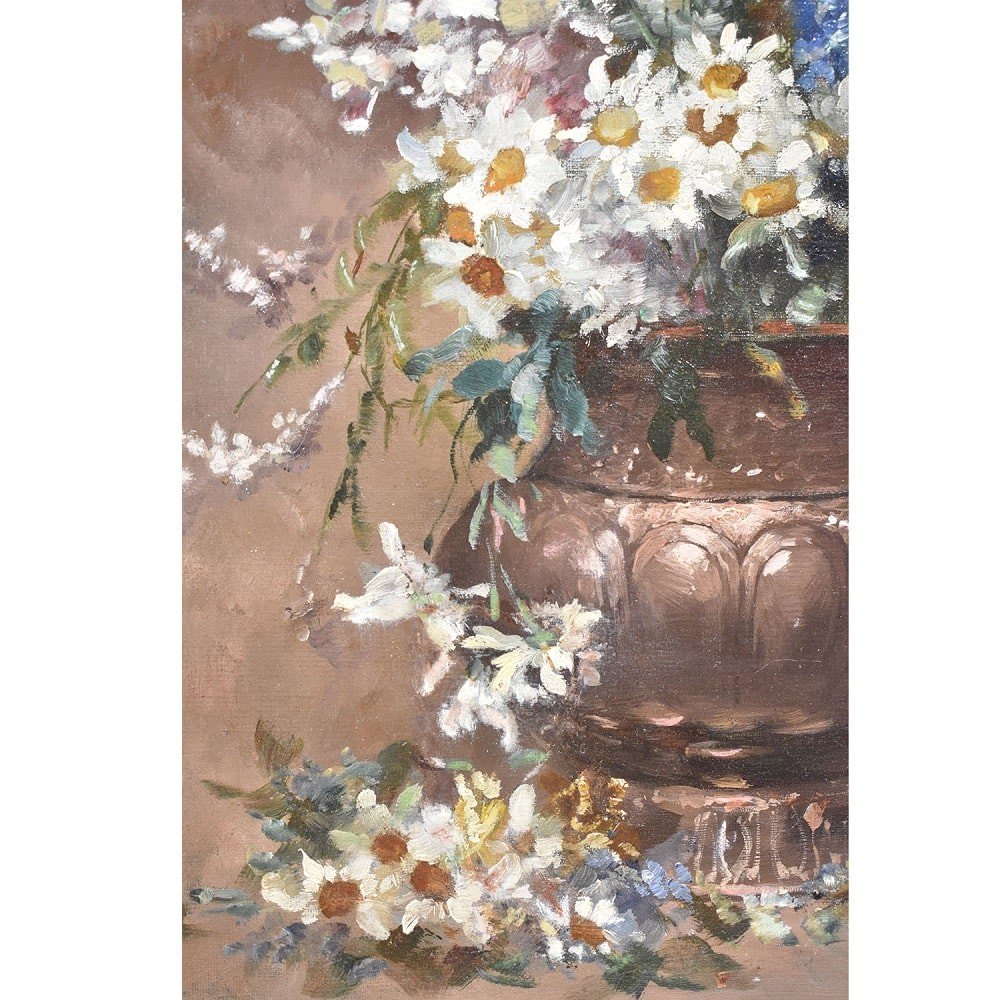 Tableaux Anciens Fleurs, Peinture Fleurs, Marguerites Blanches, Coppenolle, XIXè Siècle.(qf393)-photo-1