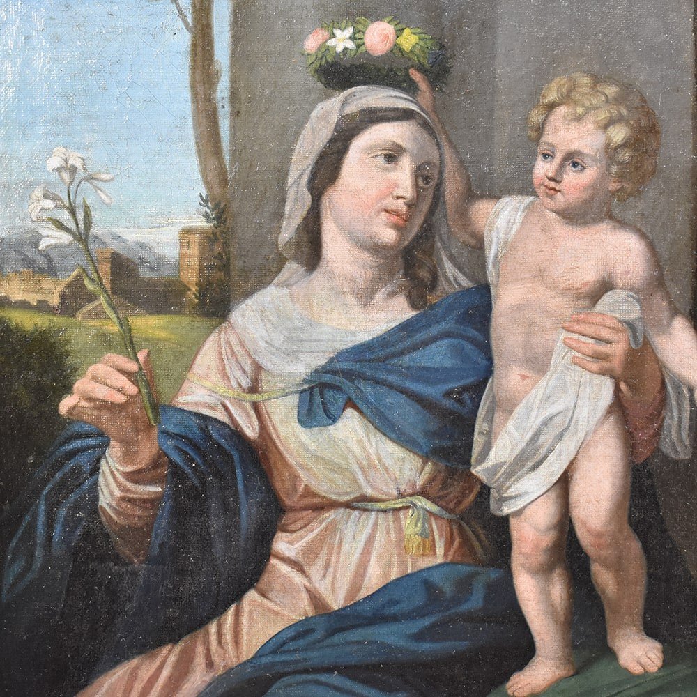 Tableau Religieux Anciens, Vierge à l'Enfant, XIXème Siècle. (QREL400)-photo-3