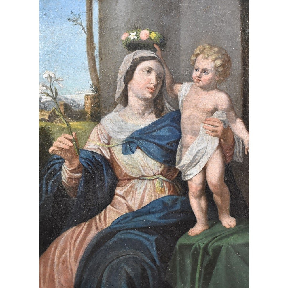 Tableau Religieux Anciens, Vierge à l'Enfant, XIXème Siècle. (QREL400)-photo-4