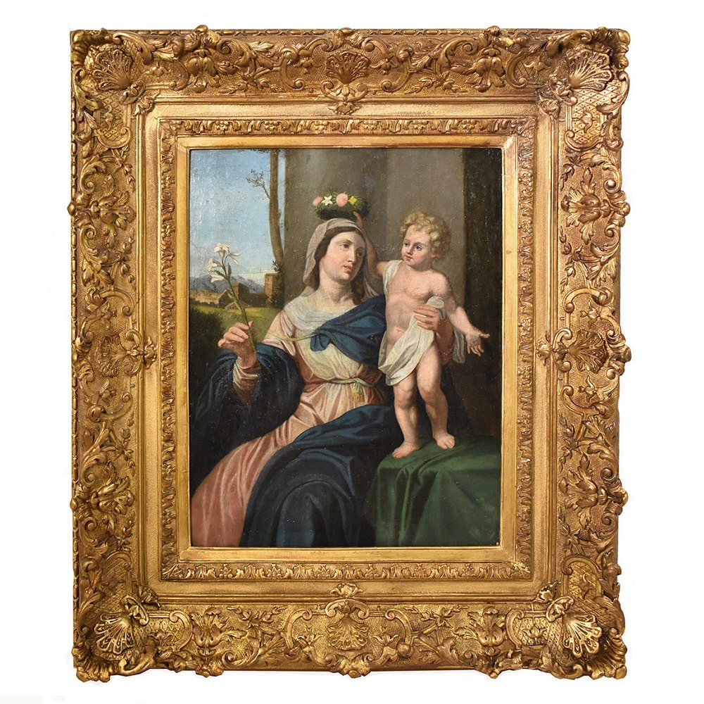 Tableau Religieux Anciens, Vierge à l'Enfant, XIXème Siècle. (QREL400)