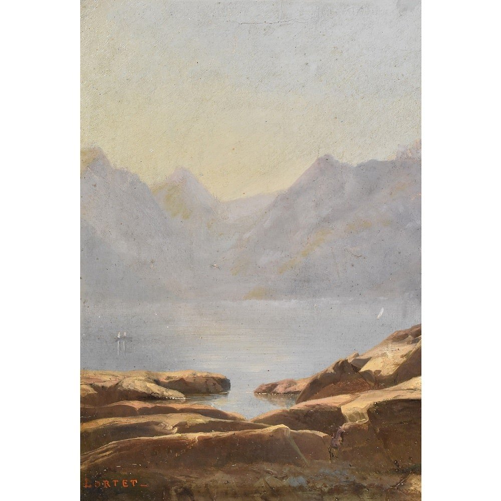 Tableau Ancien, Paysage De Montagne, Leberecht Lortet, XIXème Siècle. (QP405)-photo-3