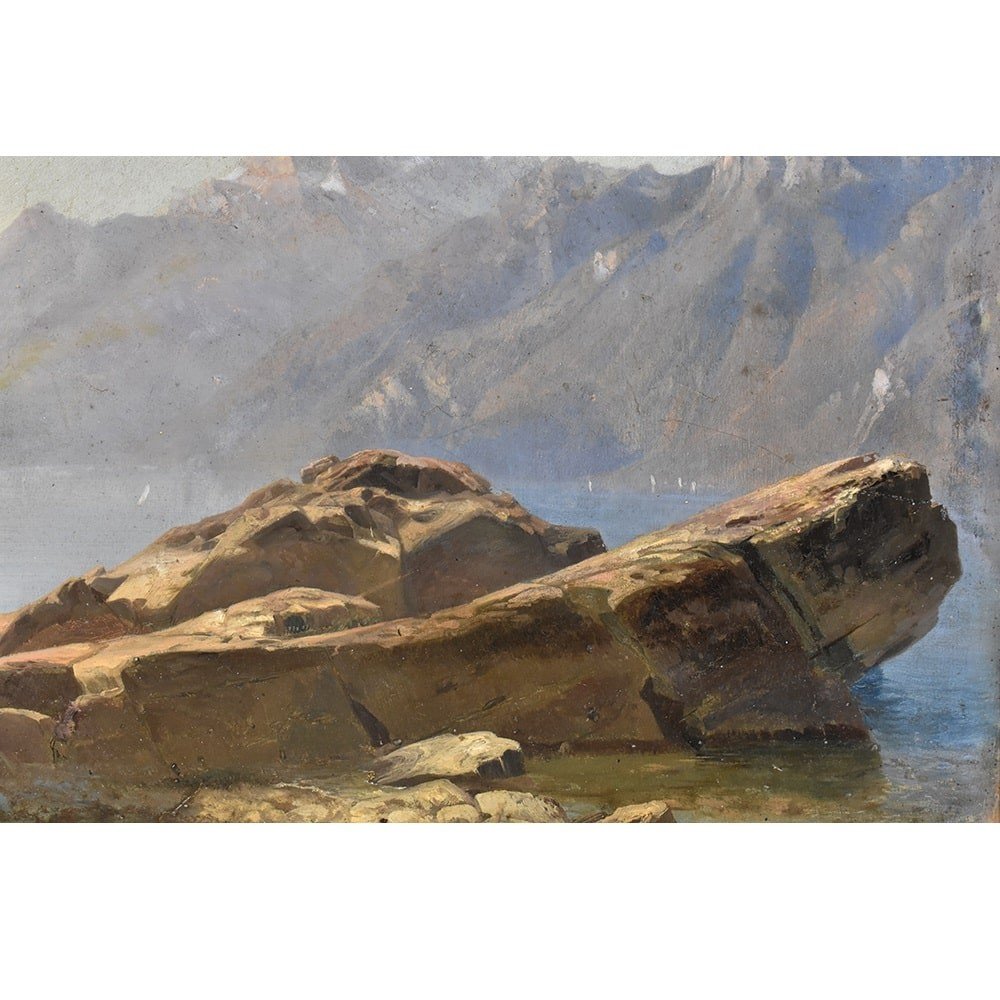 Tableau Ancien, Paysage De Montagne, Leberecht Lortet, XIXème Siècle. (QP405)-photo-1