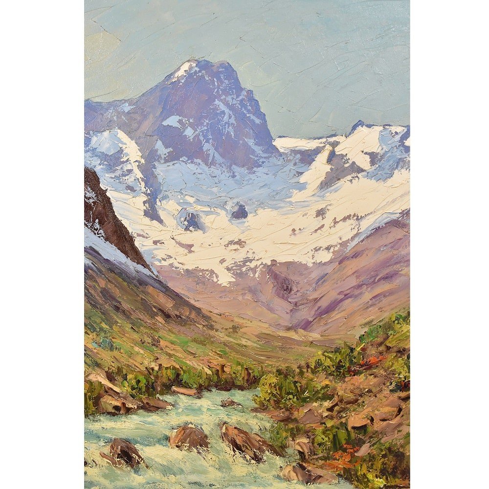 Tableaux Anciens, Paysages De Montagne Avec Neige, Deljean, XXème Siècle. (QP410)-photo-3