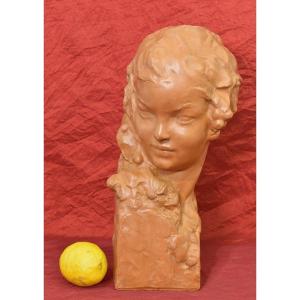 SCULTURE ART DECO IN TERRACOTTA, BUSTO DI DONNA, FIRMATA GENNARELLI, SCULTORE ITALIANO (STTE81)