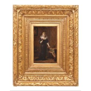 QUADRI ANTICHI DI DONNA CHE LEGGE, RITRATTI FEMMINILI, OLIO SU TAVOLA, EPOCA OTTOCENTO (QR684)