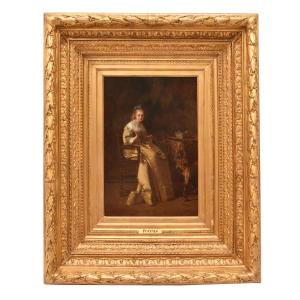 QUADRI ANTICHI DI DONNA CHE CUCE, RITRATTI FEMMINILI, OLIO SU TAVOLA, EPOCA OTTOCENTO. (QR685)