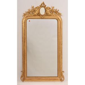 SPECCHIO ANTICO CON PUTTI E CIMASA,   LUIGI FILIPPO, CORNICE DORATA, XIX  (SPC203)