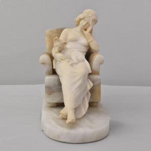 SCULTURE ANTICHE IN ALABASTRO, SCULTURA DI DONNA E CANE, GIUSEPPE GAMBOGI, XIX. (STAL105)