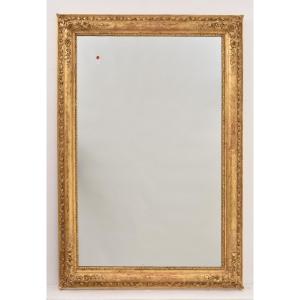 SPECCHIO ANTICO RETTANGOLARE, DECORAZIONI FLOREALI, CORNICE DORATA, XIX. (SPR207)